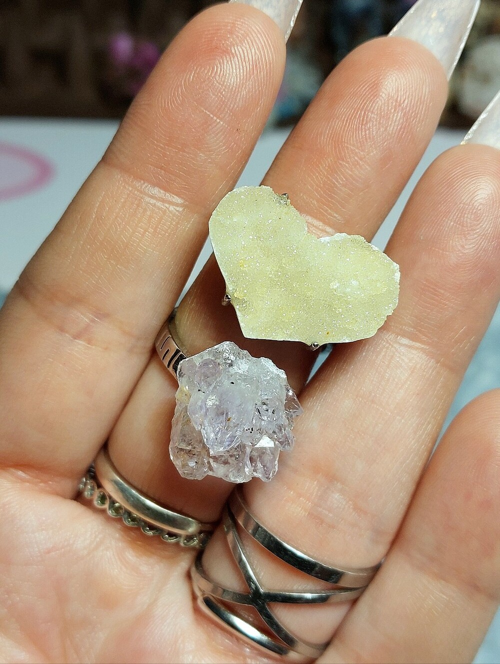 ⚒️ Citrine Druzy Heart & Raw Super 7 Amethyst Copper Specimen Ring